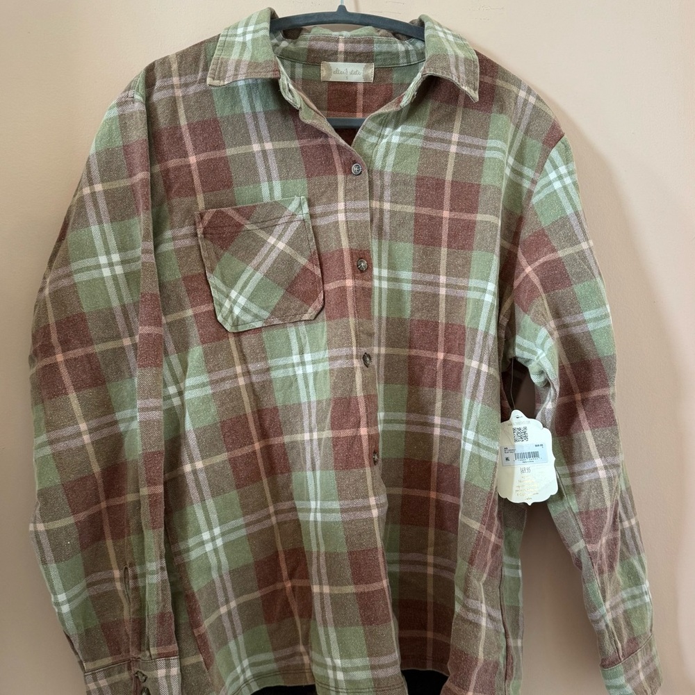 Men's Brown and Green Plaid Shirt
